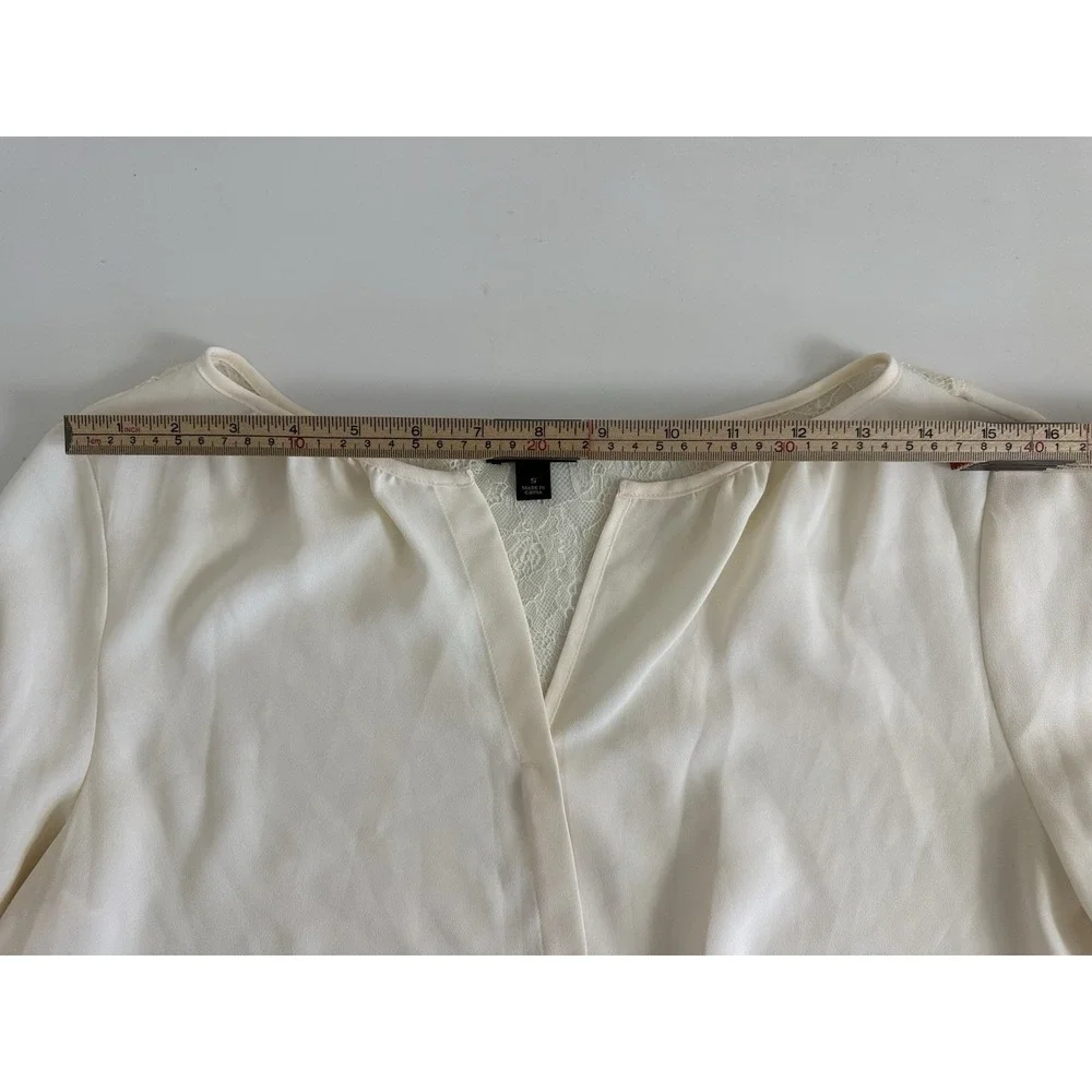 Ann Taylor Blouse Womens S Ivory Lace Sleeve V Neck Sheer Back Dressy Top